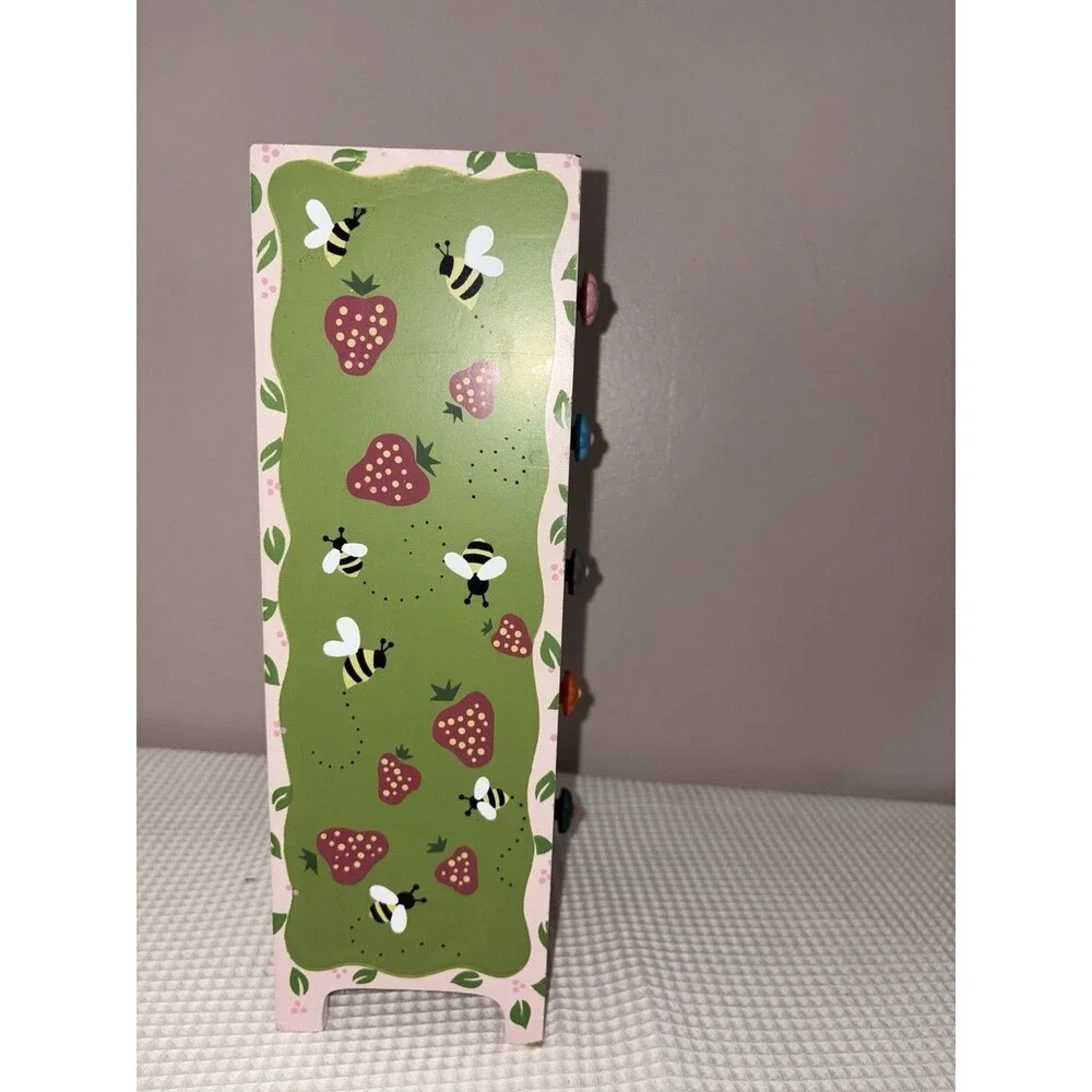Vintage Y2K Wooden Mini Dresser Jewelry Box Kids Girls Hand Painted Trinket